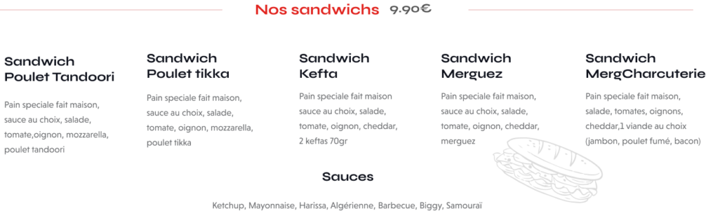 MENU Sandwichs